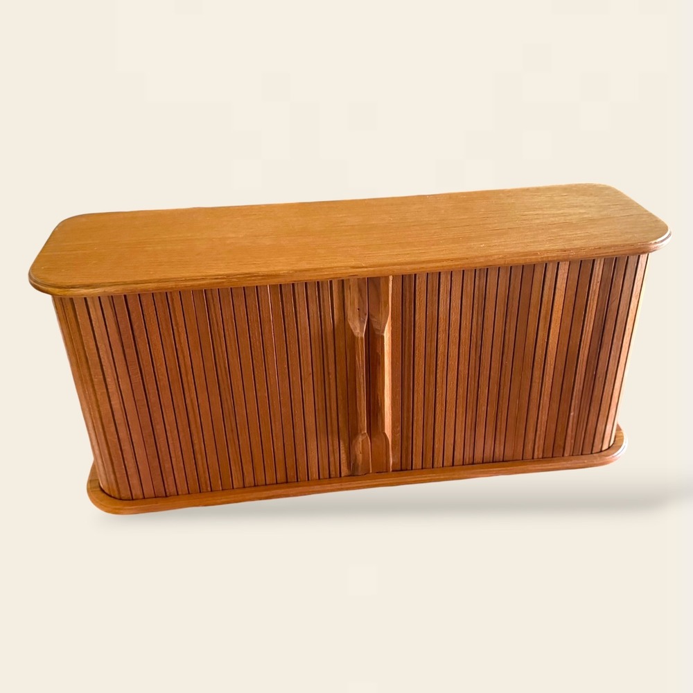 Vintage Eppco Teak Wood Tambour Door Storage Cabinet Wall Mount Organizer MCM